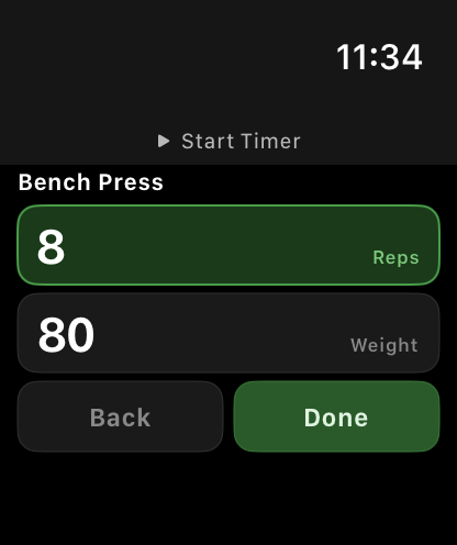 WatchLift Apple Watch set logging screenshot